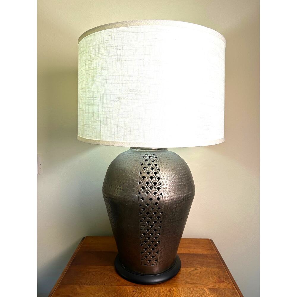 Vtg. Bronze Gold Table Lamp, Textured Metal Base, Contemporary Rustic Lamp, MCM - Picture 1 of 16